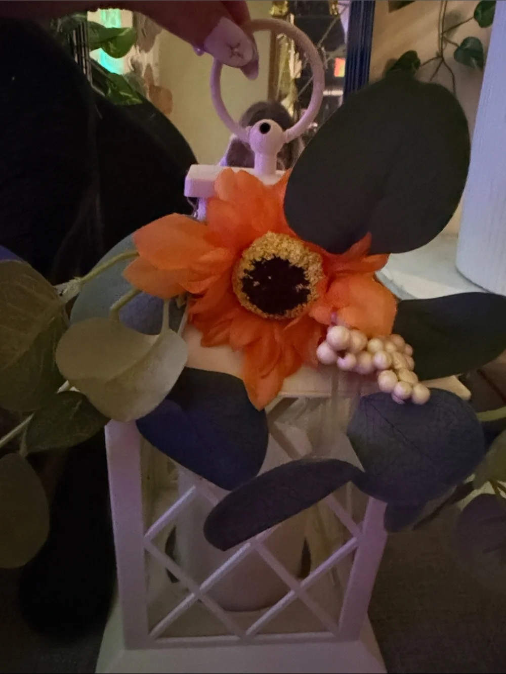 Orange Sunflower Faux Floral Lantern Accent - Home Accents